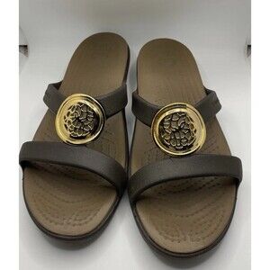 Crocs Sanrah Circle Slide Sandal Women's Size 8 Brown /Gold Medallion
